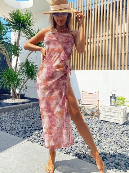 Swimwear Blooming Three Piece Bikini Sexy Neck Bikini Women Dress Split Swimsuit