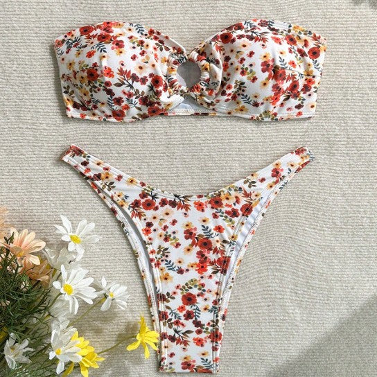 Summer Women Spaghetti Strap Tube Top Backless Sexy Seaside Beach Vacation Swimsuit Set