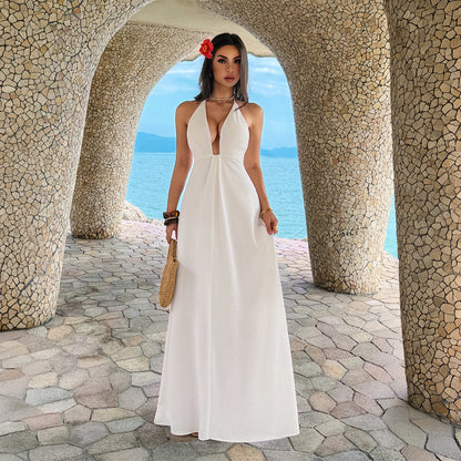 Women Summer Elegant Elegant Tube Top Solid Color Maxi Dress