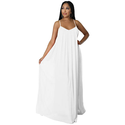 Women Chiffon Solid Color Casual Backless Cami Dress