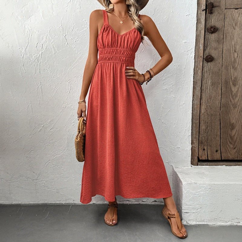Summer Sleeveless Sling Casual Pleated Dress
