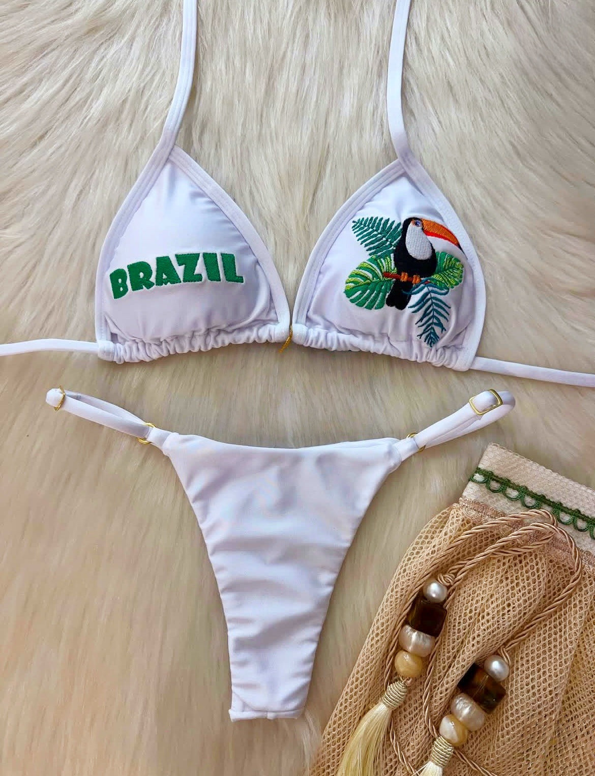 Animal Embroidery Bikini Solid Color Sexy Split Swimsuit Women