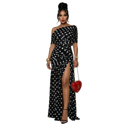 Women Wear Polka Dot Split Cocktail Holiday Sheath Dress
