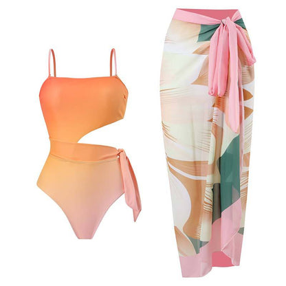 One Piece Swimsuit Women Skinny Slimming Retro Tied Swimsuit Suit Chiffon Swimsuits