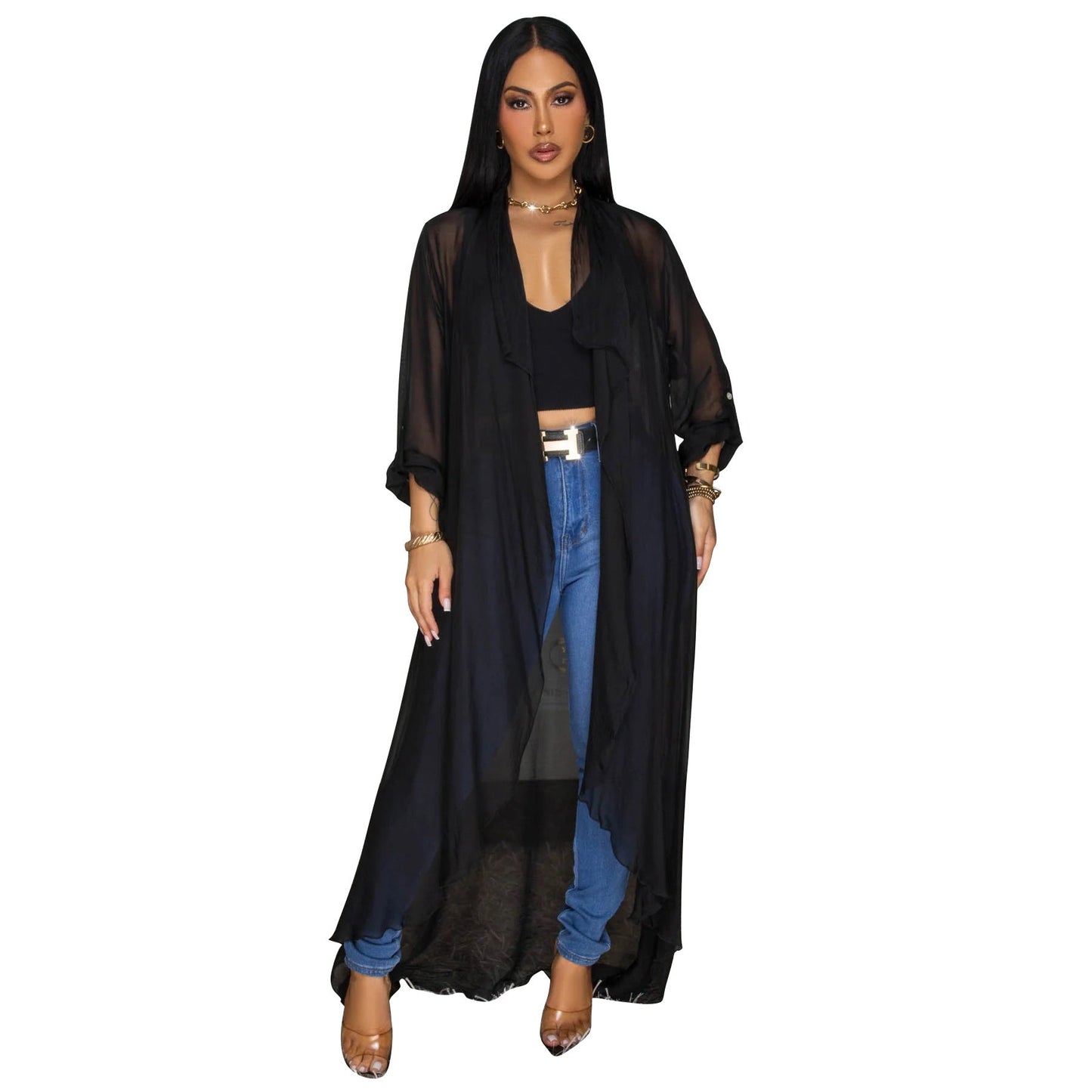 Europe Russia Women Casual Chiffon Shirt Long Cardigan Sunscreen Coat
