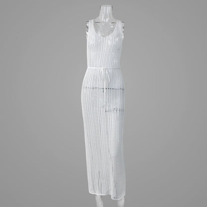 Vacation Beach Blouse Hollow Out Cutout Backless Knitted Dress Women