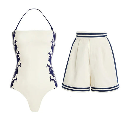 Swimsuit Navy Halter One Piece Swimsuit Set Women