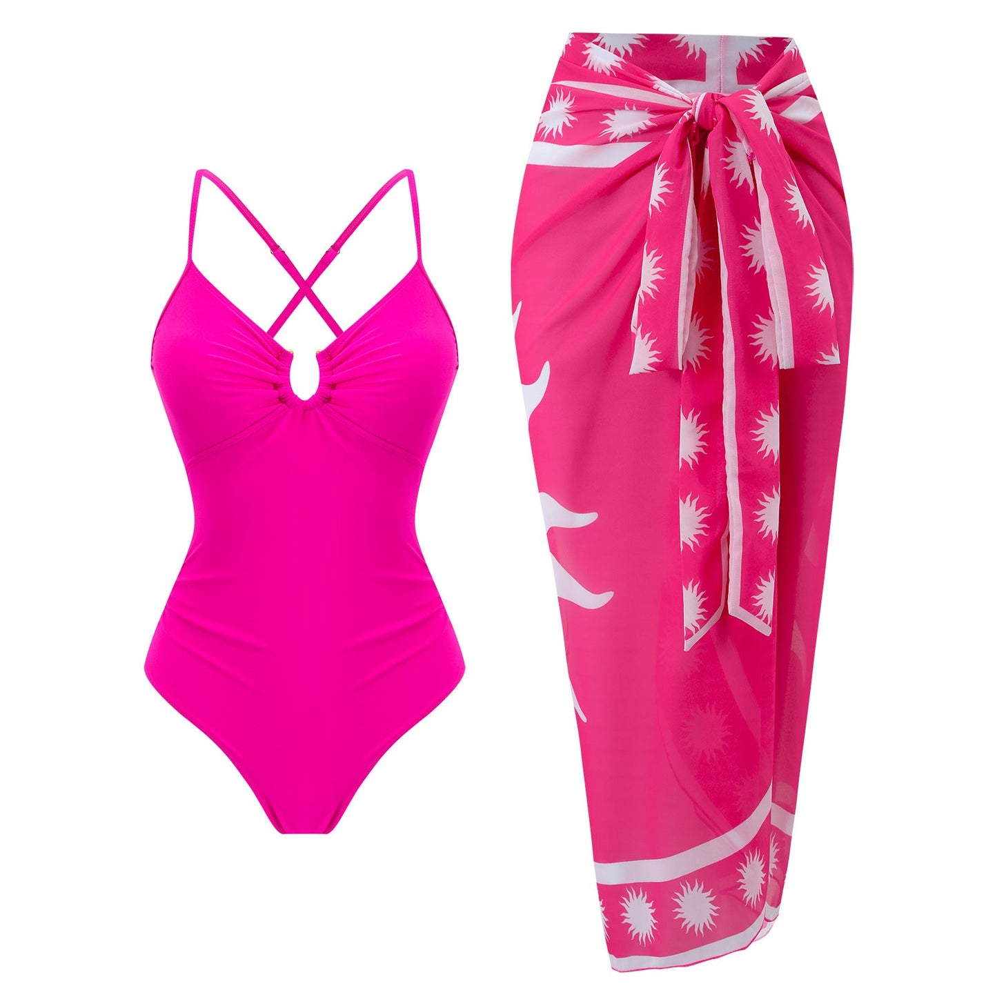 Bikini Print Siamese Conservative Swimsuit Wrap Skirt Two Piece Sets Swimsuit Women