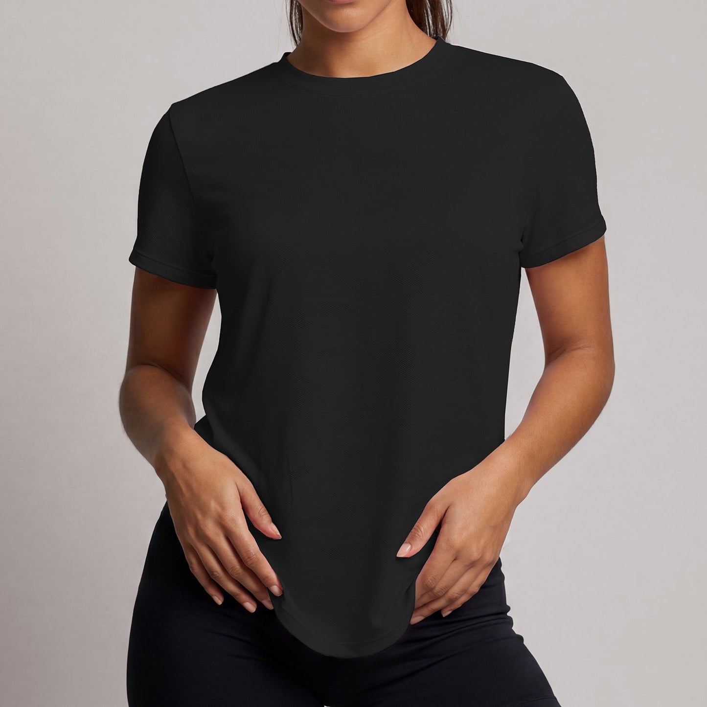 Summer Short Sleeved Women Jacquard Running Training Wear Fitness Sports Top T shirt Breathable Quick Drying Blouse