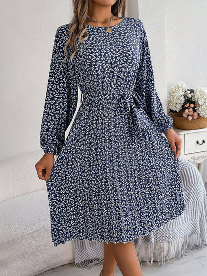 Spring Summer Casual Long Sleeved Floral Large Hem Pleated Women Clothing