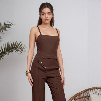 Women Clothing Spring Summer Women Elegant Sleeveless Wide Leg Pants Two Piece Set