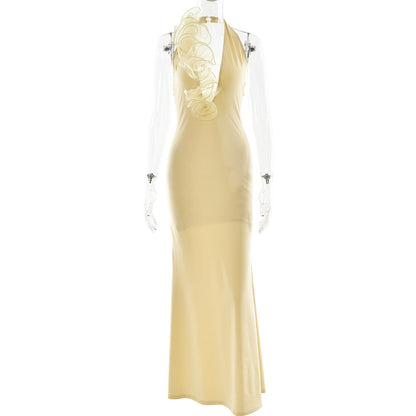 Summer Elegant Halter Deep V Plunge Dress Sexy Backless Sheath Dress