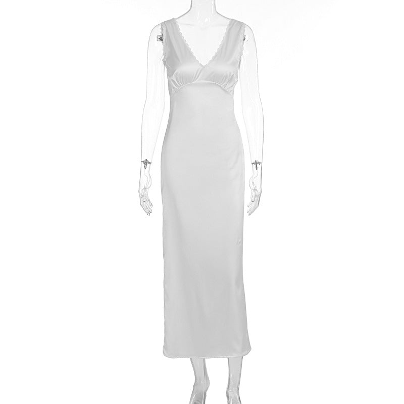 Women Clothing Summer French Entry Lux High Sense Graceful Fashionable Sleeveless Slim Dress