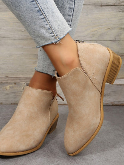 Plus Size Thick Heel Thin Ankle Boots Women Solid Color Pointed Toe Back Zipper Low Heel Shoes