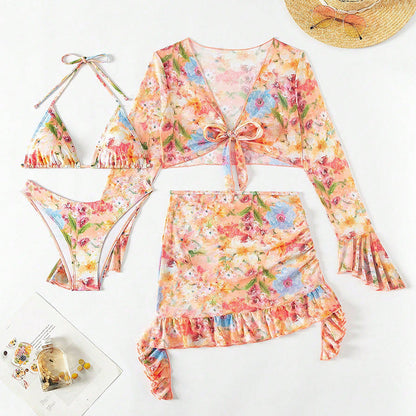 Swimsuit Printing Stylish Beach Dress Bikini Four Piece Suit Swimsuit Women