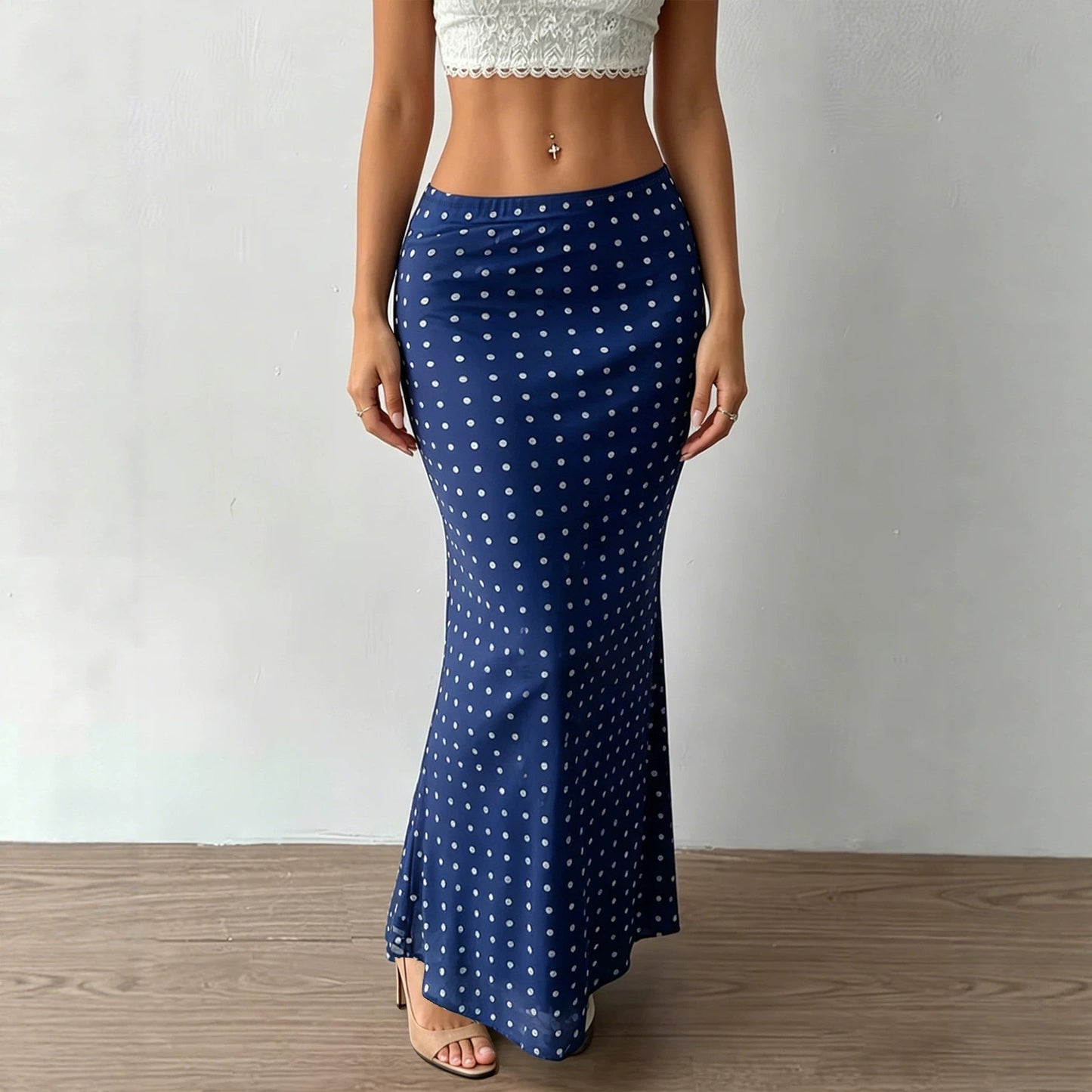 Summer Women Clothing Sexy Dot Mesh Skirt Slim Fit Sheath Skirt