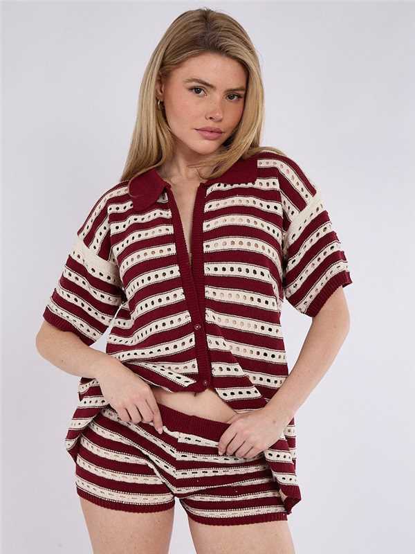Solid Color Sexy Knitted Beach Bikini Swimsuit Blouse Sun Proof Set Women