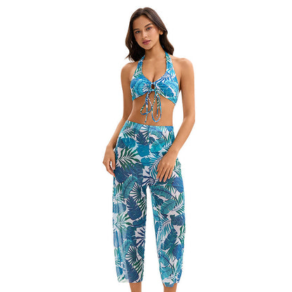 Bikini Three Piece Swimsuit Women Sexy Backless Triangle Split Swimsuit Conservative