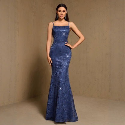 Spring Summer Elegant Pattern Two Piece Set (Including Shawl) Suspender Fishtail Party Maxi Dress