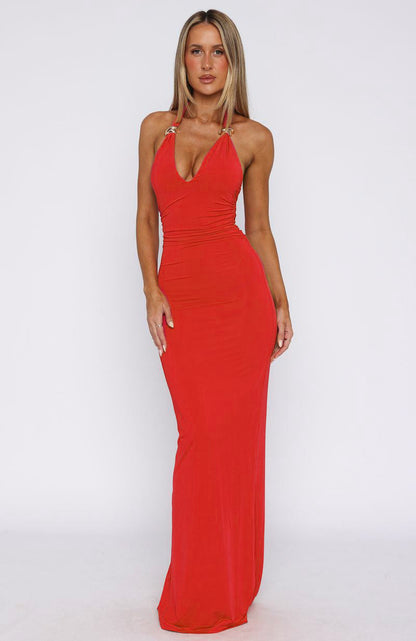 Women Clothing Summer Sexy V neck Slim Fit Tied Backless Sleeveless Dress