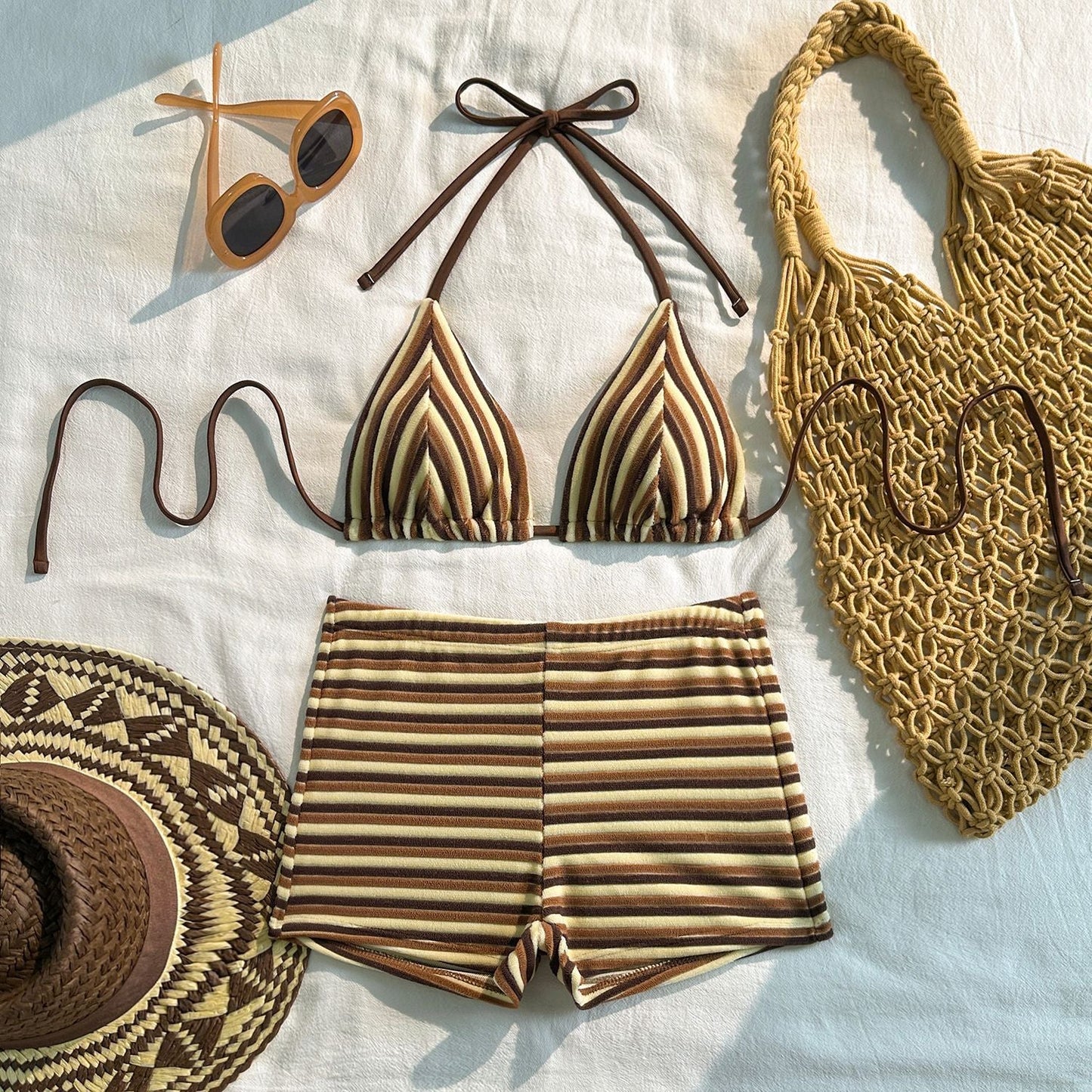 Stripe Towel Cloth Simple Sexy Split Swimsuit Bikini