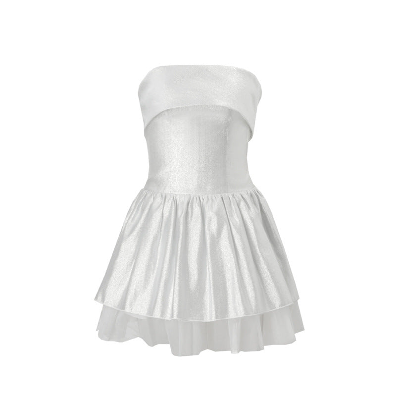Women Clothing Spring Sexy Elegant Lady off Shoulder Tube Top Short Type Dress Women