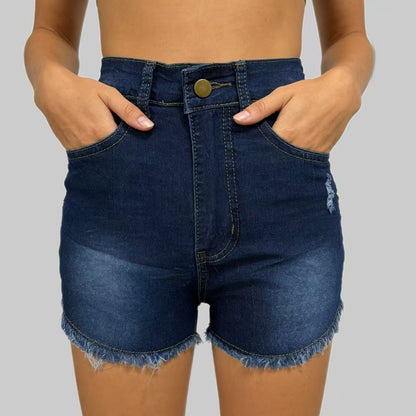 Stretch Slim Fit Ripped Tassel Women Jeans Denim Shorts