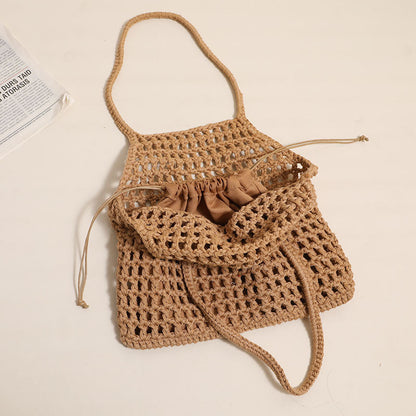 Hollow Out Cutout Portable Cotton Woven Bag Casual Straw Bag Holiday Beach Bag All Match Women Bag