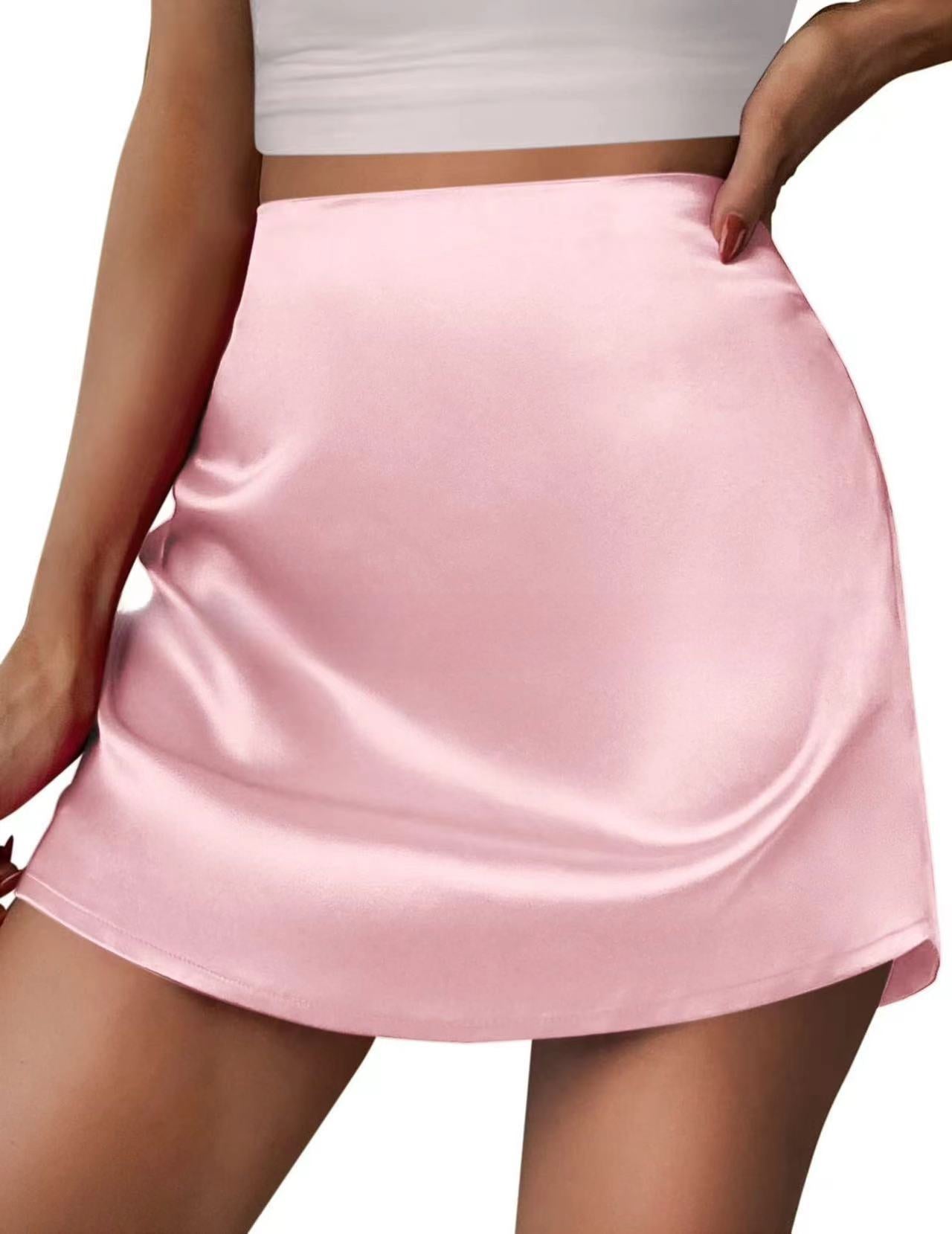 Satin Skirt Women Mini A Line Skirt Pleated Skirt High Waist Satin Skirt