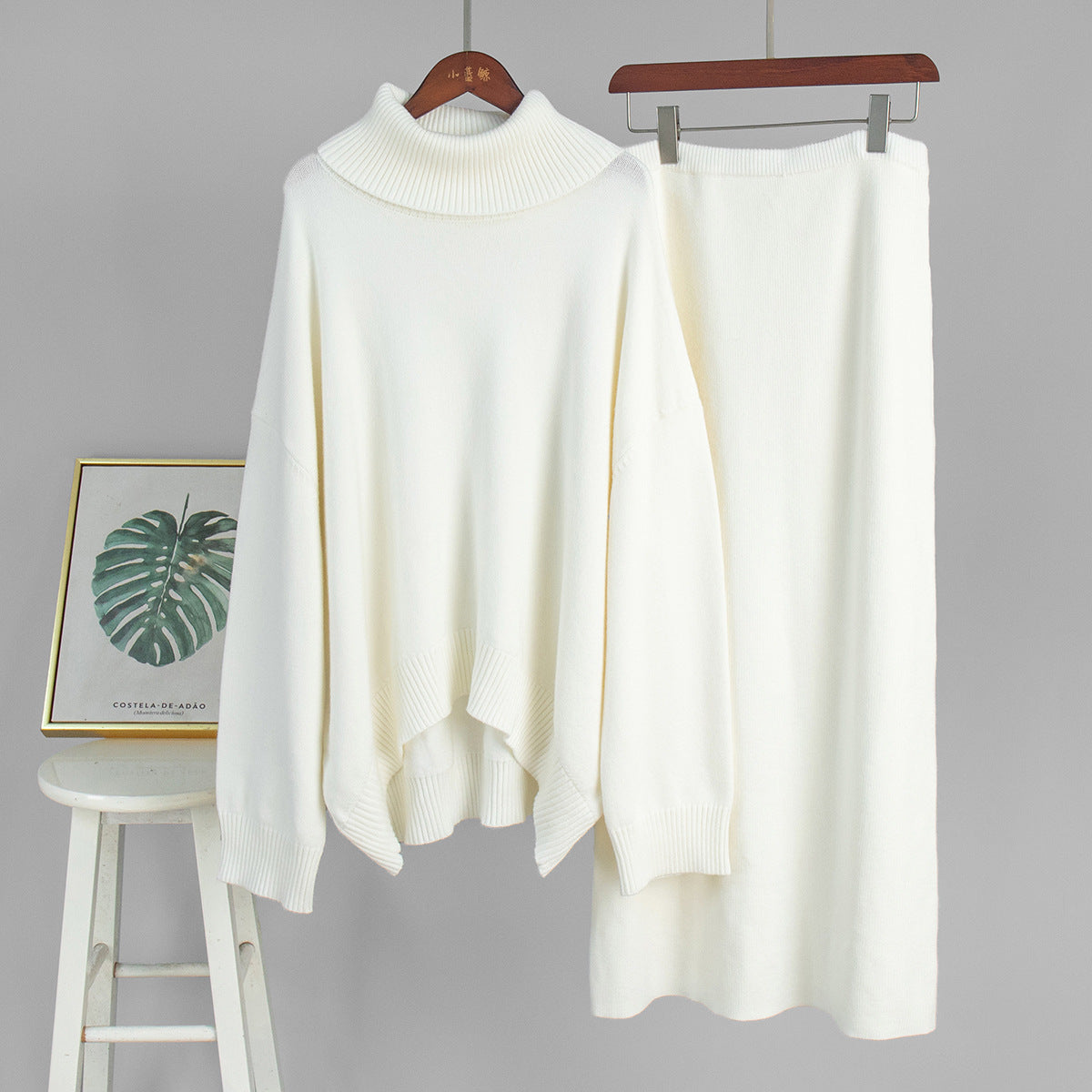 Turtleneck Sweater Skirt Set Women Autumn Winter Loose Knitted Two Piece Sweater Set Women