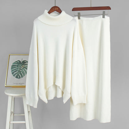 Turtleneck Sweater Skirt Set Women Autumn Winter Loose Knitted Two Piece Sweater Set Women