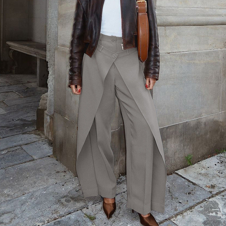 French Minority Design High Waist Trousers Women Clothing Spring Loose Irregular Asymmetric Casual Wide Leg Pants