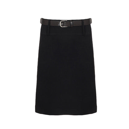Elegant Office Solid Color High Waist A line Skirt Urban Minimalist All Match Lightly Mature Skirt with Belt