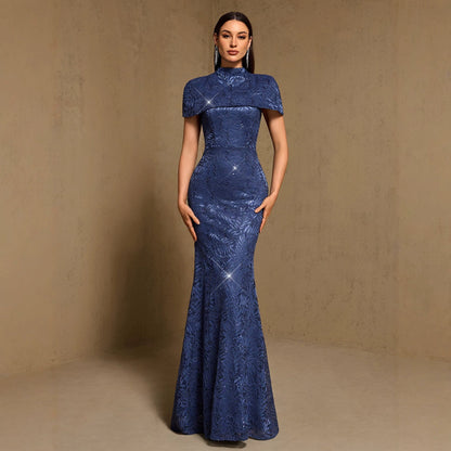 Spring Summer Elegant Pattern Two Piece Set (Including Shawl) Suspender Fishtail Party Maxi Dress