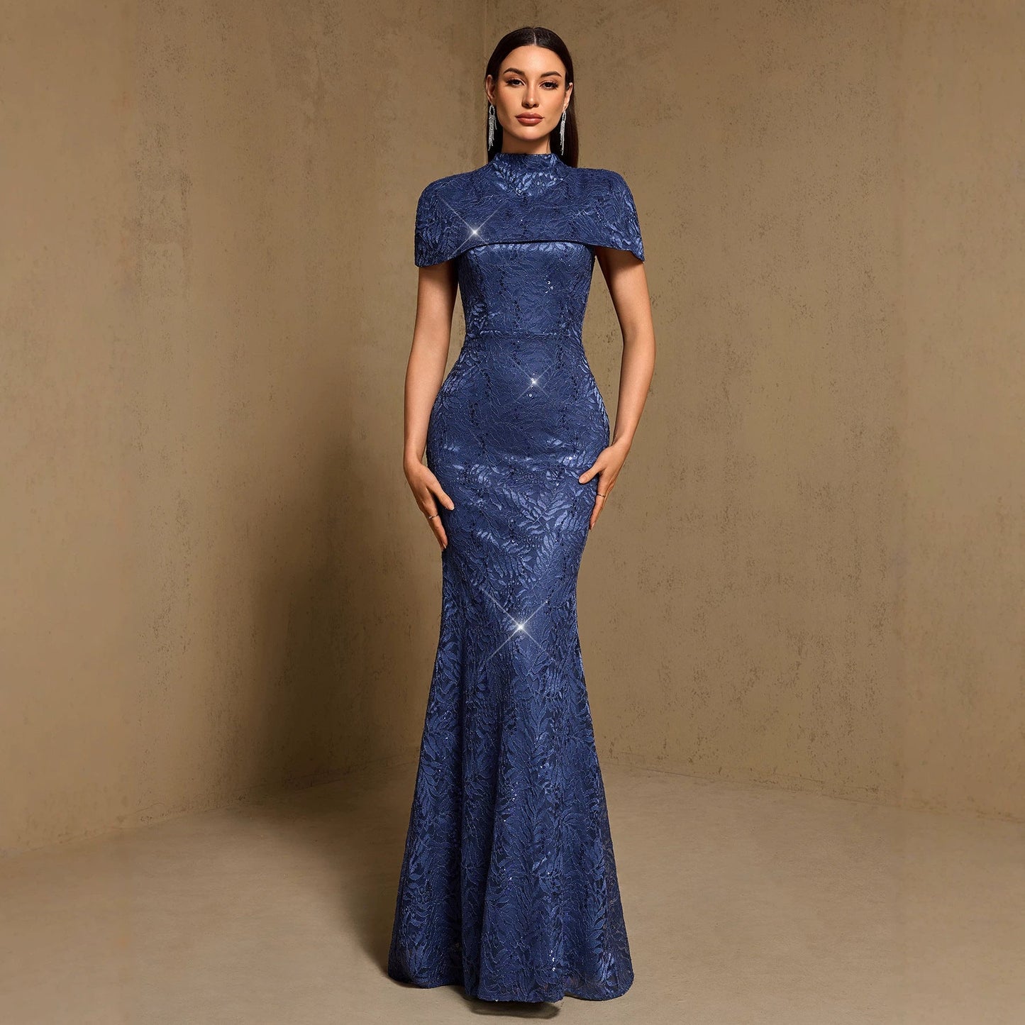 Spring Summer Elegant Pattern Two Piece Set (Including Shawl) Suspender Fishtail Party Maxi Dress