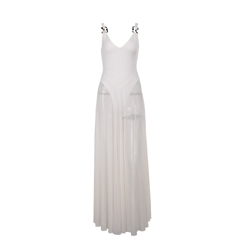 Autumn Sexy Maxi Dress Vacation Slim Fit Mesh A Line Dress