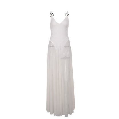 Autumn Sexy Maxi Dress Vacation Slim Fit Mesh A Line Dress