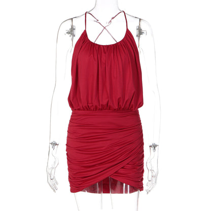 Summer Women Clothing Sexy Sexy Elegant Halter Backless Ruffle Hip Dress