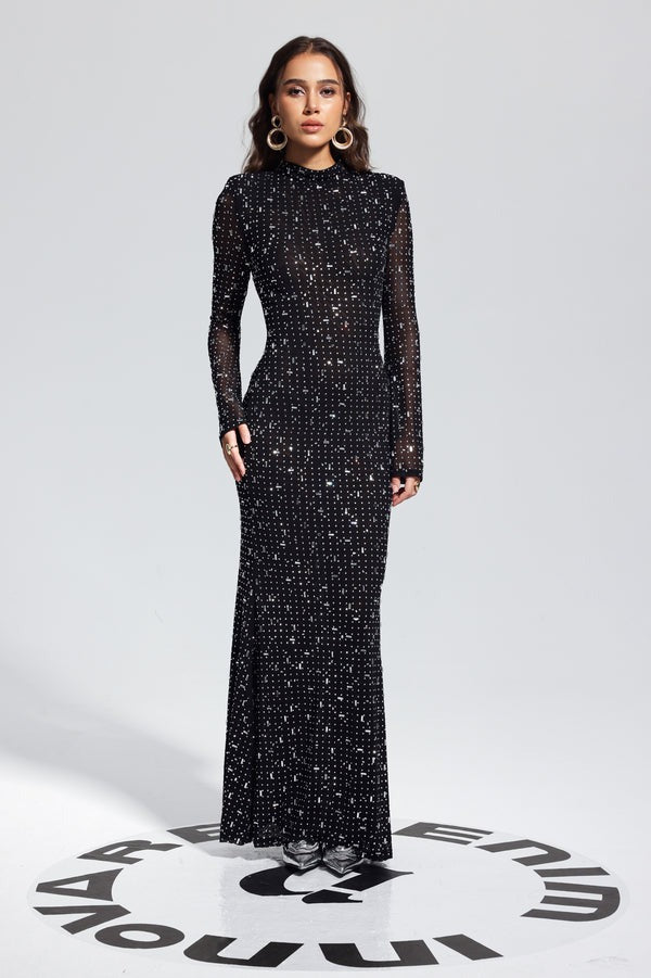 Arrival Black Dress Sexy Strap Rhinestone Tight Long Sleeve Dress