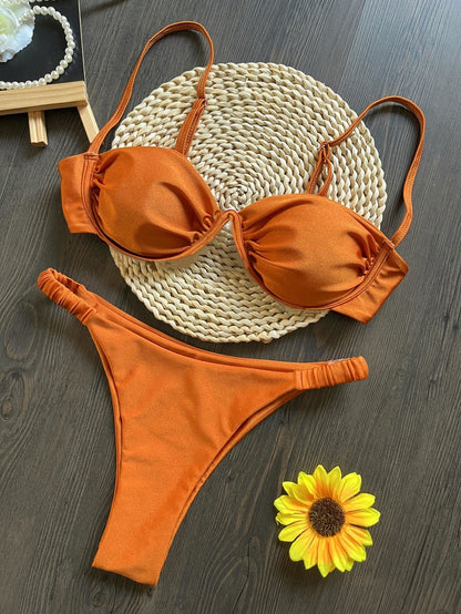 Bikini Swimwear Women Steel Bracket Solid Color Swimsuit
