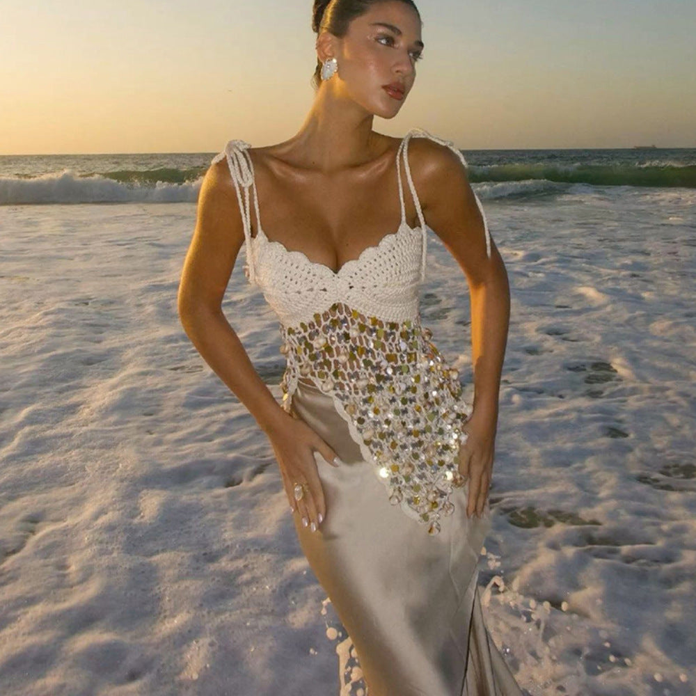 Beach Dress Women Casual Vacation Sequin Sling Bikini Swimsuit Blouse Sun Protective Clothing