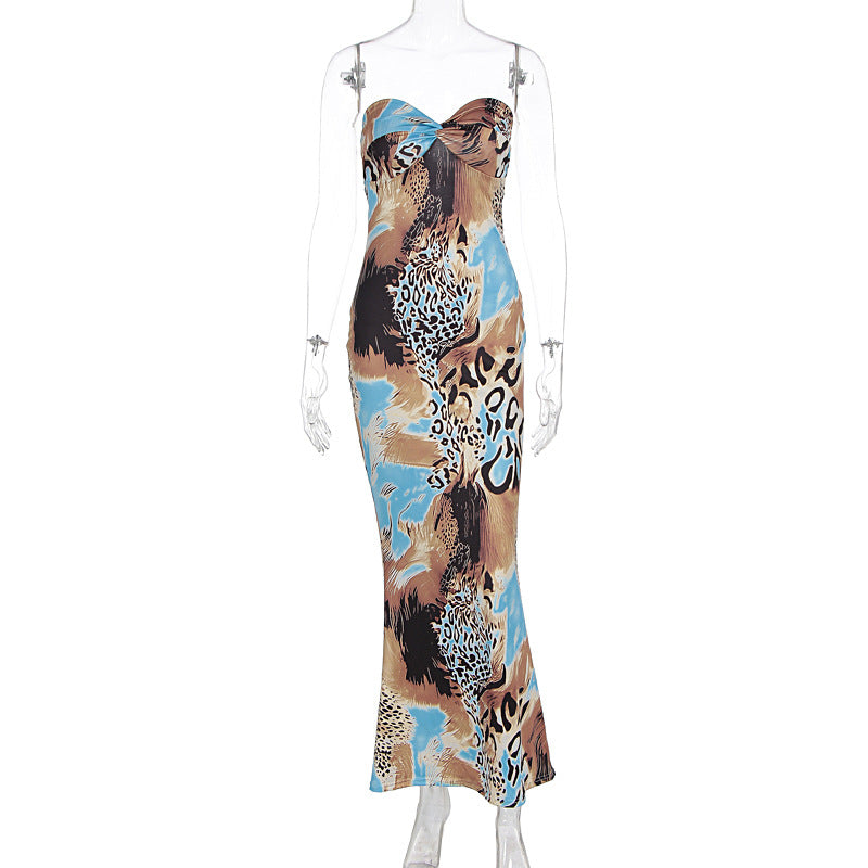 Summer Women Clothing Sexy Pure Want to Print Tube Top Sleeveless Backless Dress