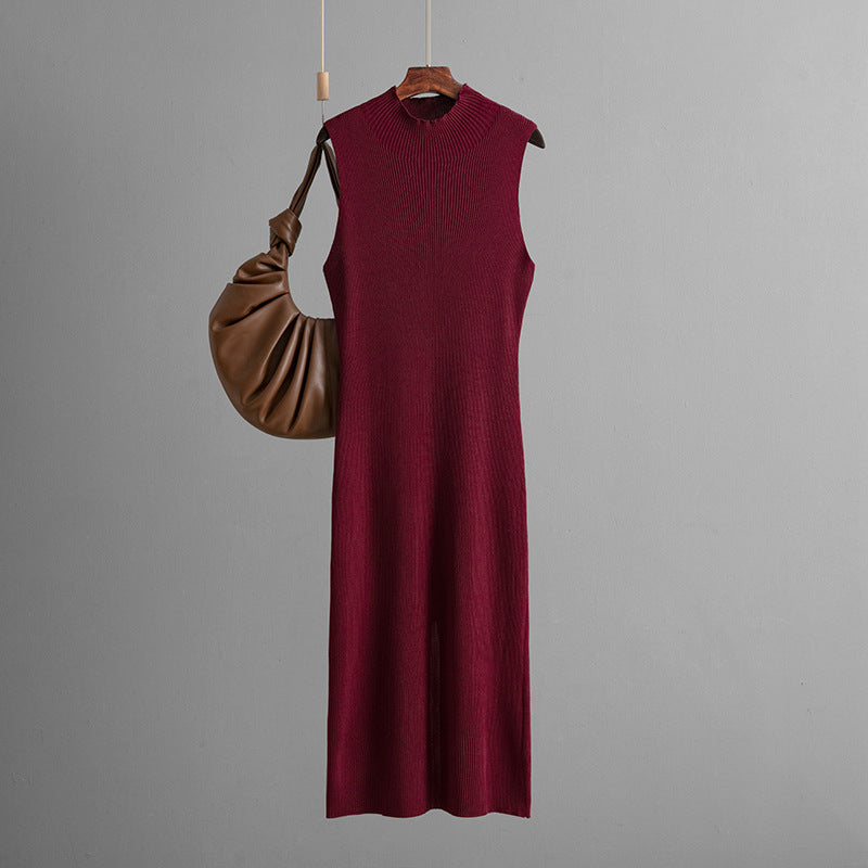 Solid Color Slim Fit Stretch Knitted Sleeveless Vest Summer All Matching Sheath Dress