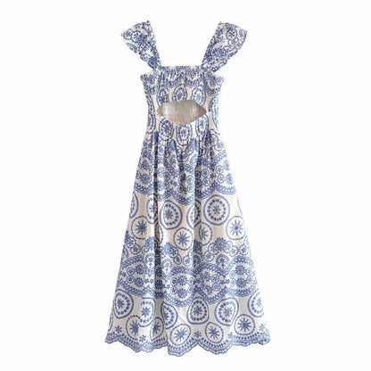Women Hollow Out Cutout Embroidered Strap Dress