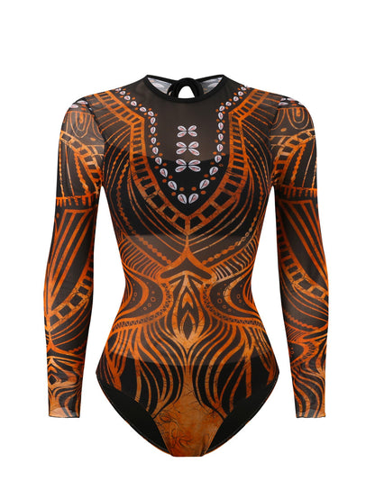 One Piece Swimsuit Women Sexy Retro Mesh Swimsuit Set Two Piece Set Long Sleeve One Piece Swimsuit Vacation Swimsuit
