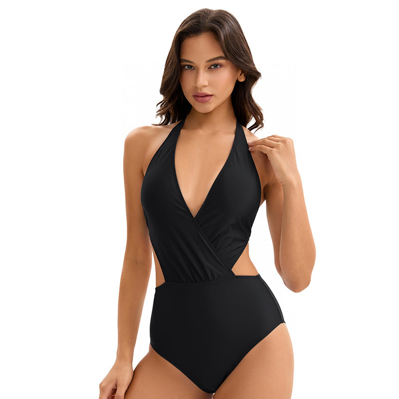 Swimsuit Women Sexy Siamese Backless Triangle Solid Color Slim Swimsuit