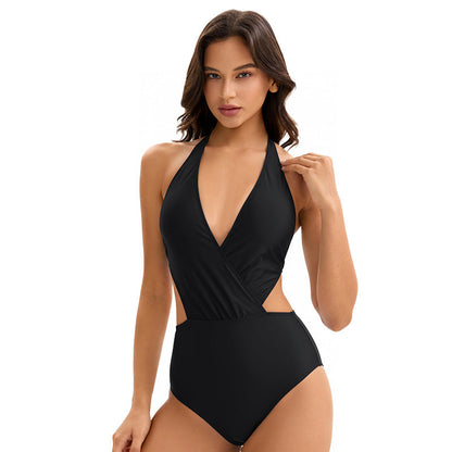 Swimsuit Women Sexy Siamese Backless Triangle Solid Color Slim Swimsuit
