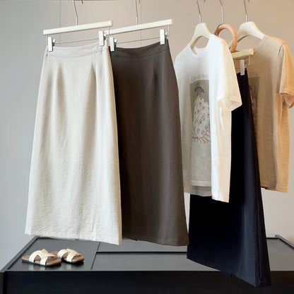Simple Graceful Skirt Women Summer Slimming High Waist A line Split Sheath Mid Length Skirt