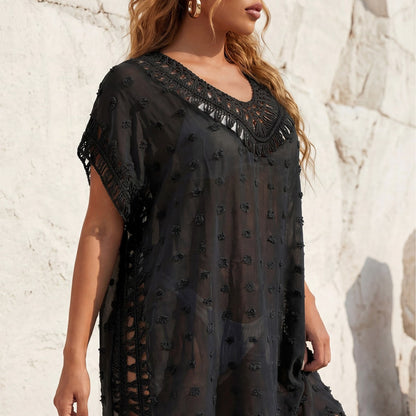 Women Clothing Sexy Beach Cover Three Dimensional Jacquard Crocheted Stitching Loose Bikini Cover up Dress