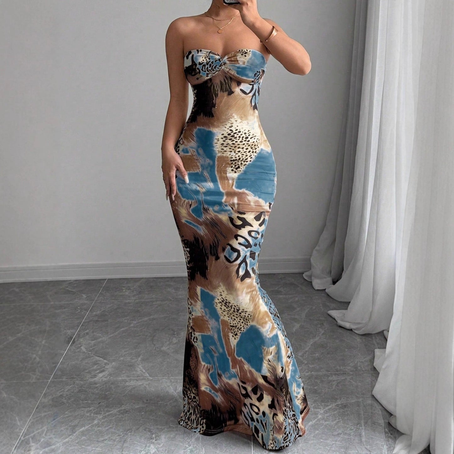 Summer Women Clothing Sexy Pure Want to Print Tube Top Sleeveless Backless Dress